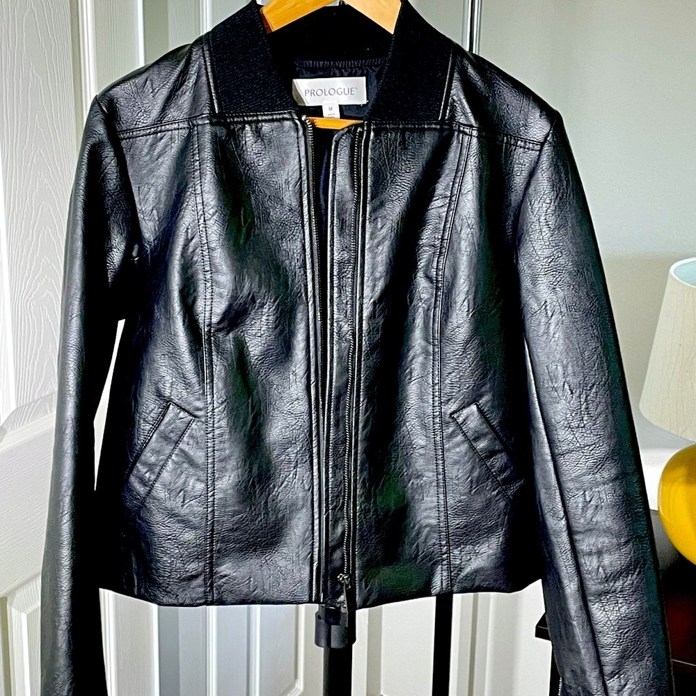 Black faux leather moto jacket